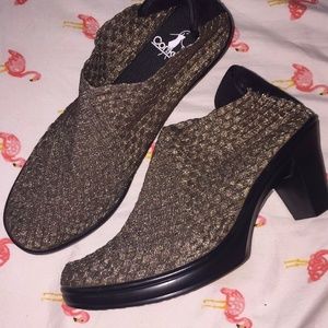 Corkys Gold Bronze Glitter Woven Booties Heels
